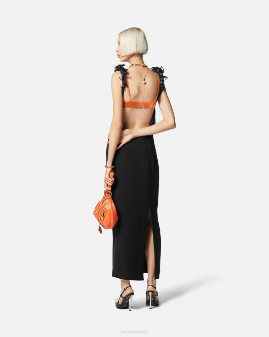 Versace ropa mujer vestido midi de seda con adornos enrollados 6BPV62 negro