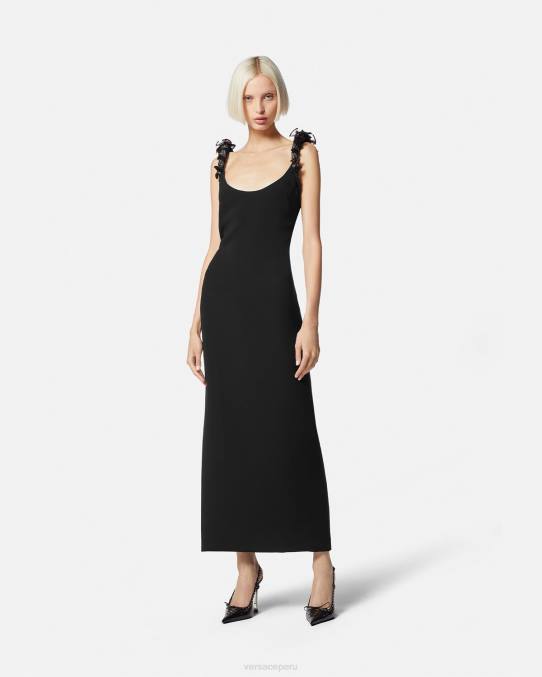 Versace ropa mujer vestido midi de seda con adornos enrollados 6BPV62 negro