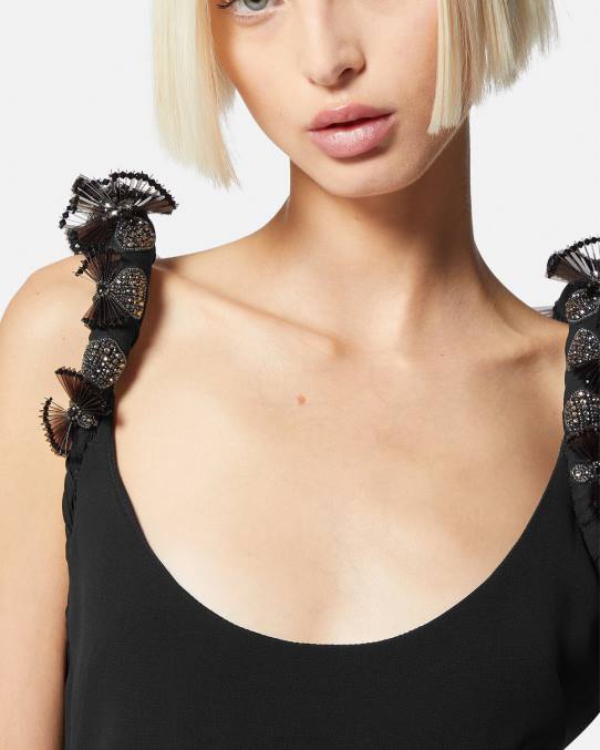 Versace ropa mujer vestido midi de seda con adornos enrollados 6BPV62 negro