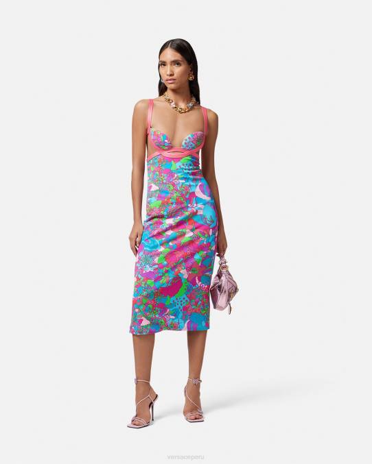 Versace ropa mujer vestido midi floral con aberturas de verano 6BPV13 imprimir