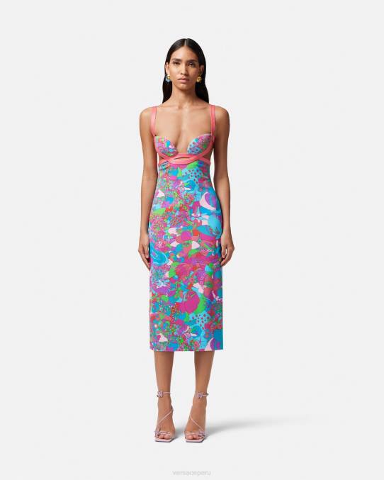Versace ropa mujer vestido midi floral con aberturas de verano 6BPV13 imprimir