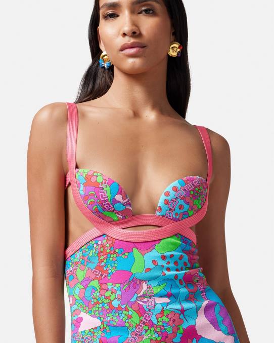 Versace ropa mujer vestido midi floral con aberturas de verano 6BPV13 imprimir