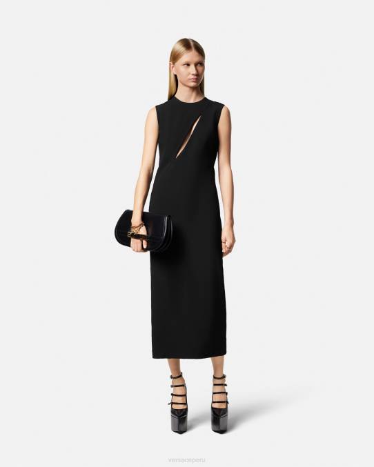 Versace ropa mujer vestido midi sin mangas con cortes 6BPV46 negro