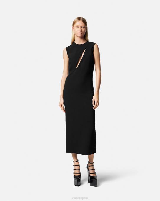 Versace ropa mujer vestido midi sin mangas con cortes 6BPV46 negro