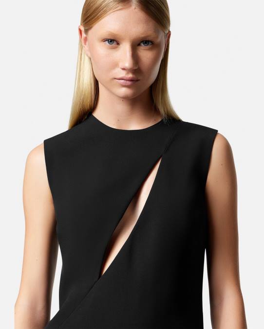 Versace ropa mujer vestido midi sin mangas con cortes 6BPV46 negro