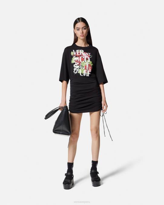 Versace ropa mujer vestido tipo camiseta con cordones y logo de rosas 6BPV2161 negro