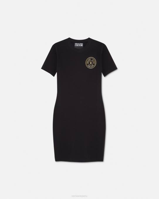 Versace ropa mujer vestido tipo camiseta con logo y emblema en V 6BPV2144 oro negro