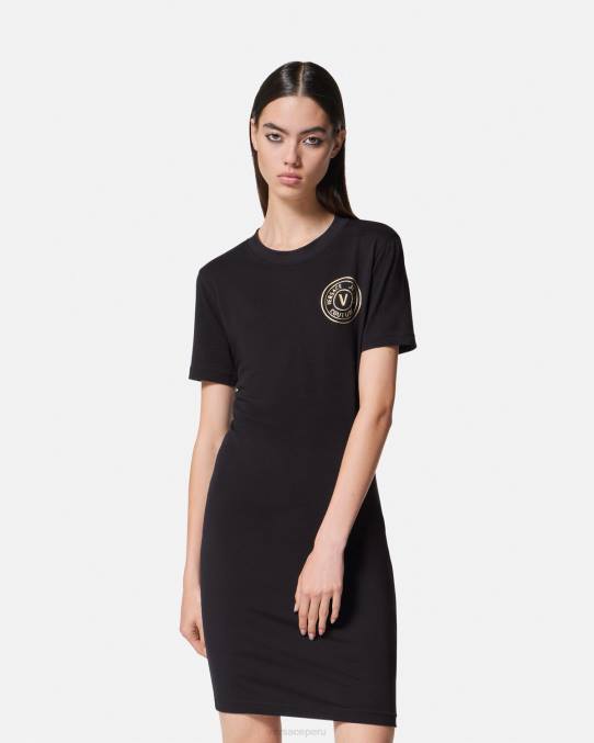 Versace ropa mujer vestido tipo camiseta con logo y emblema en V 6BPV2144 oro negro