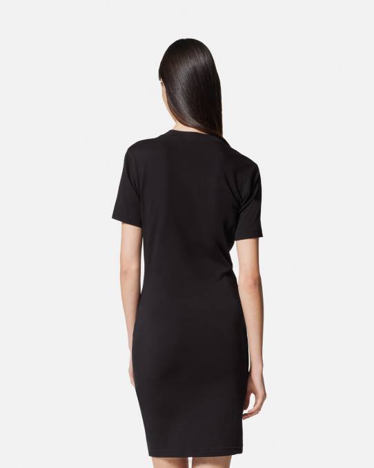 Versace ropa mujer vestido tipo camiseta con logo y emblema en V 6BPV2144 oro negro