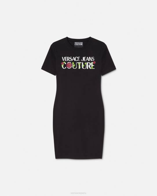 Versace ropa mujer vestido tipo camiseta con logo y rosas 6BPV2157 negro