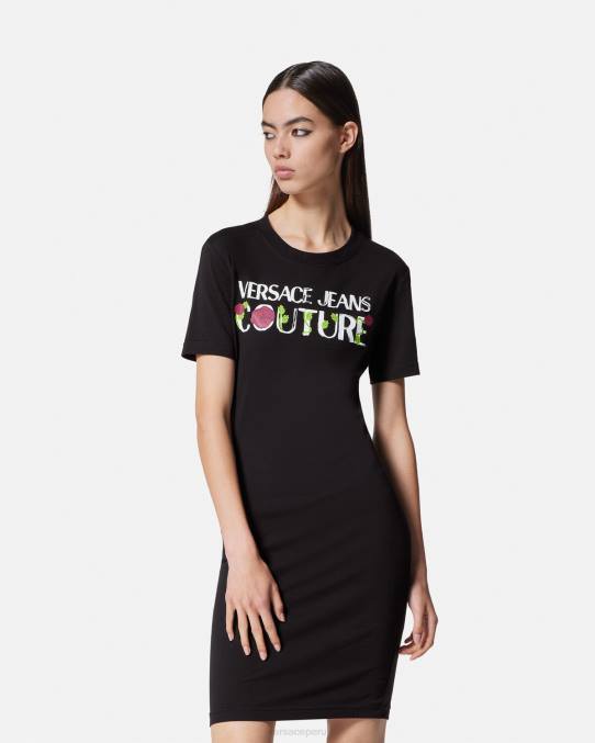 Versace ropa mujer vestido tipo camiseta con logo y rosas 6BPV2157 negro
