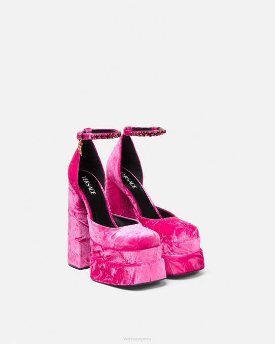 Versace zapato mujer zapatos de tacón con plataforma de terciopelo medusa aevitas 6BPV429 rosa