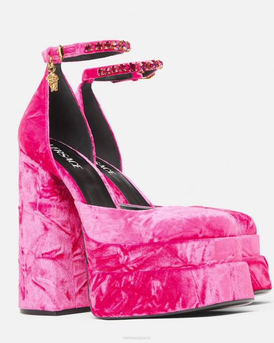 Versace zapato mujer zapatos de tacón con plataforma de terciopelo medusa aevitas 6BPV429 rosa