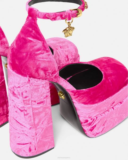 Versace zapato mujer zapatos de tacón con plataforma de terciopelo medusa aevitas 6BPV429 rosa