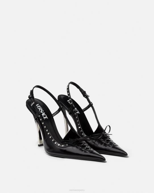 Versace zapato mujer zapatos de tacón con tira trasera y cordones 6BPV382 negro