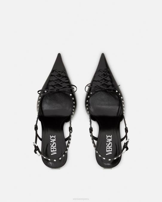 Versace zapato mujer zapatos de tacón con tira trasera y cordones 6BPV382 negro