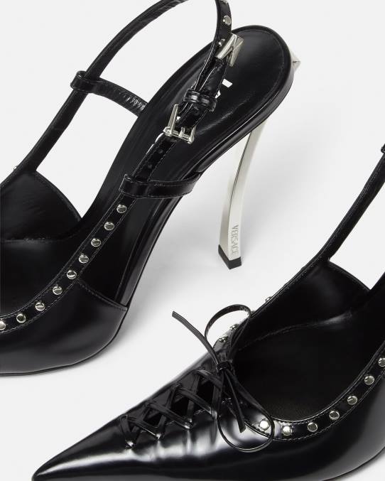 Versace zapato mujer zapatos de tacón con tira trasera y cordones 6BPV382 negro