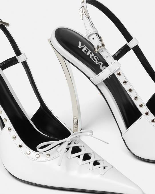 Versace zapato mujer zapatos de tacón con tira trasera y cordones 6BPV383 blanco