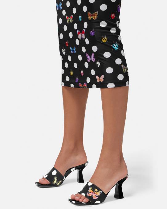 Versace zapato mujer mules de lona con mariposas 6BPV432 imprimir