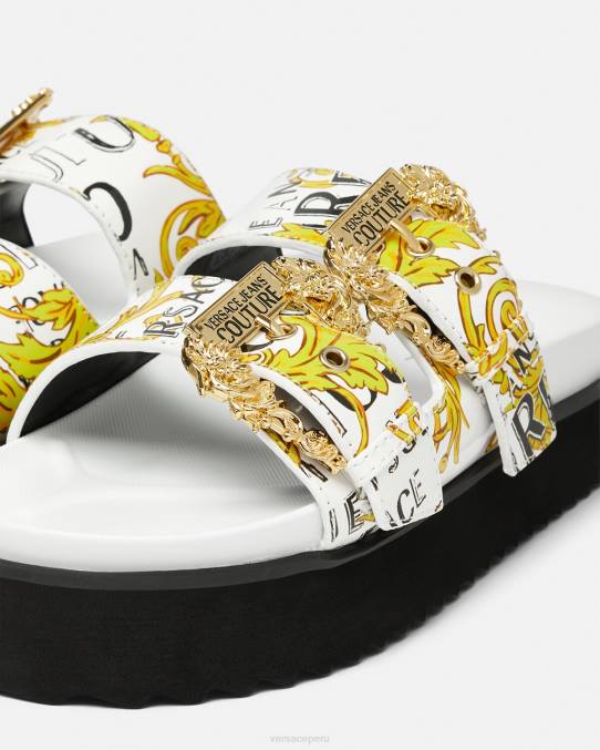 Versace zapato mujer sandalias Arizona de alta costura con logo 6BPV2275 oro y blanco