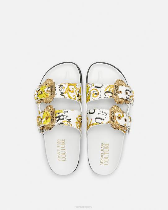 Versace zapato mujer sandalias Arizona de alta costura con logo 6BPV2275 oro y blanco