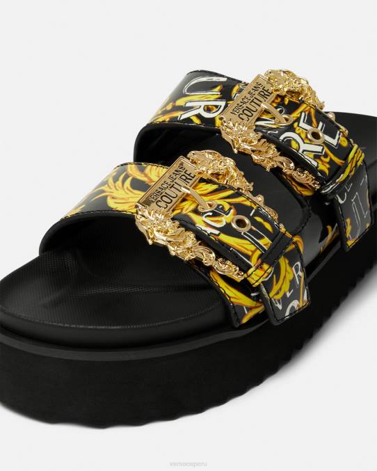 Versace zapato mujer sandalias Arizona de alta costura con logo 6BPV2276 oro negro