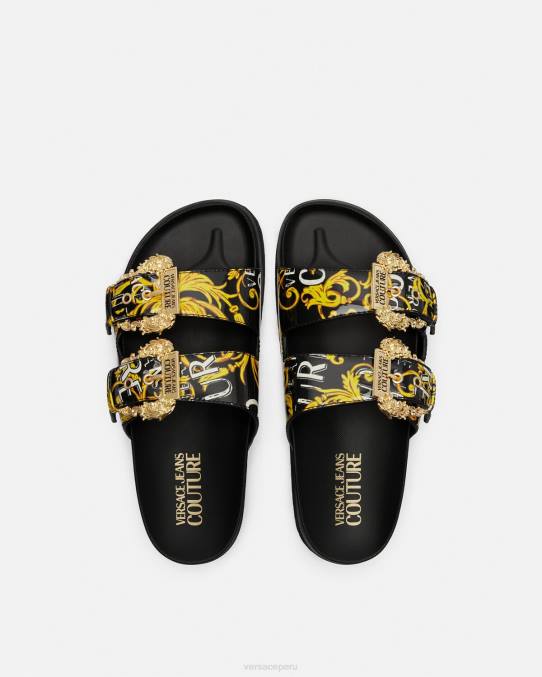 Versace zapato mujer sandalias Arizona de alta costura con logo 6BPV2276 oro negro
