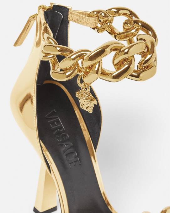 Versace zapato mujer sandalias con cadena metálica de Medusa 6BPV447 oro