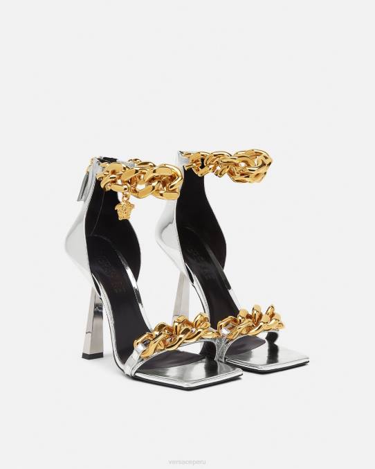 Versace zapato mujer sandalias con cadena metálica de Medusa 6BPV464 plata