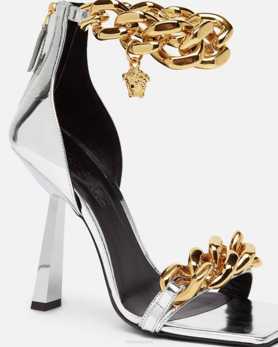 Versace zapato mujer sandalias con cadena metálica de Medusa 6BPV464 plata