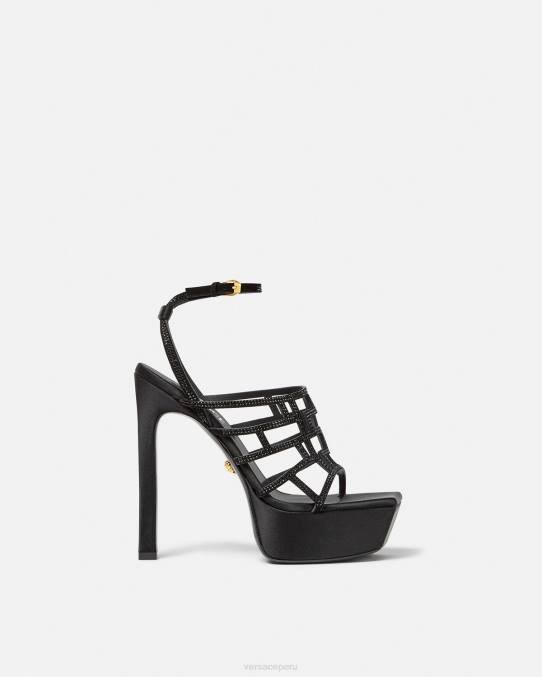 Versace zapato mujer sandalias con greca maze y cristales 6BPV467 negro