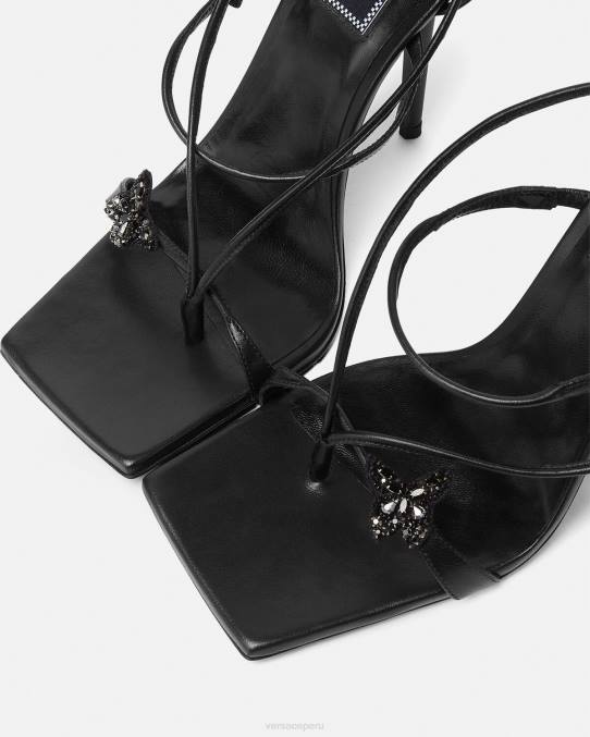Versace zapato mujer sandalias con mariposas de cristal 6BPV435 negro