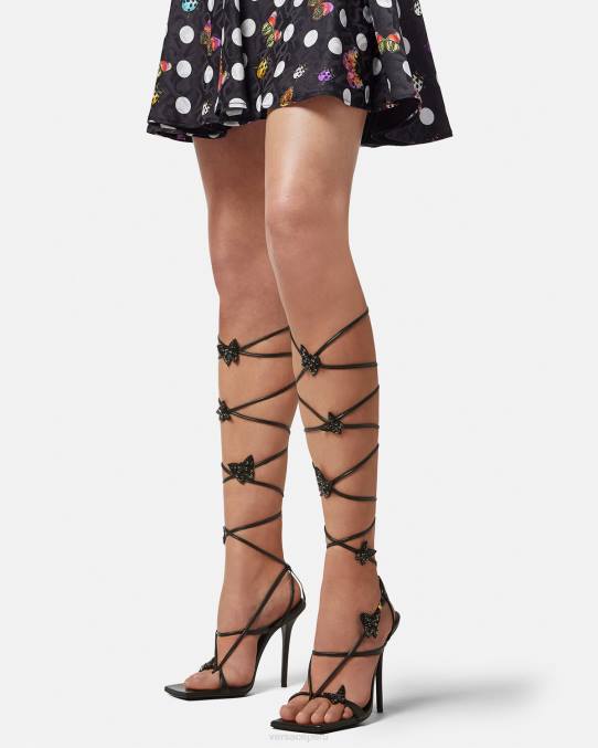 Versace zapato mujer sandalias con mariposas de cristal 6BPV435 negro