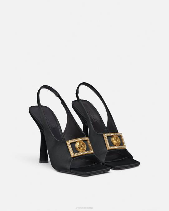 Versace zapato mujer sandalias con medusa y cristales 6BPV465 negro