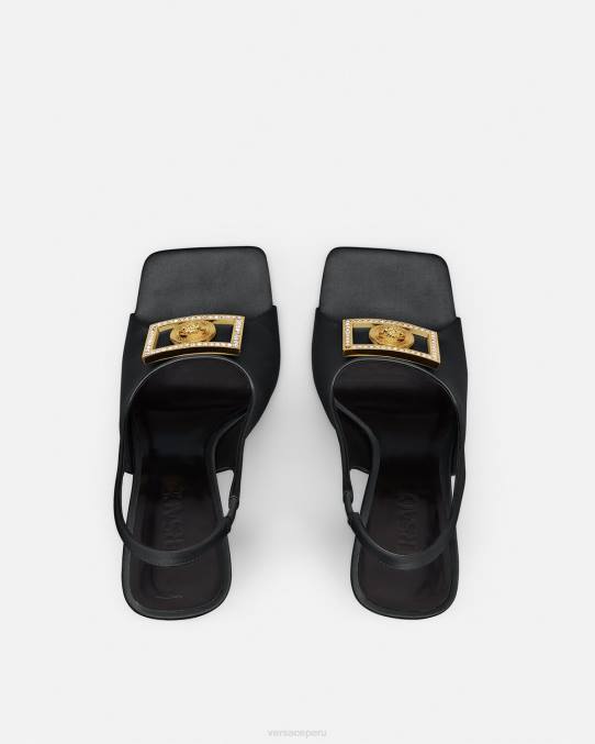 Versace zapato mujer sandalias con medusa y cristales 6BPV465 negro