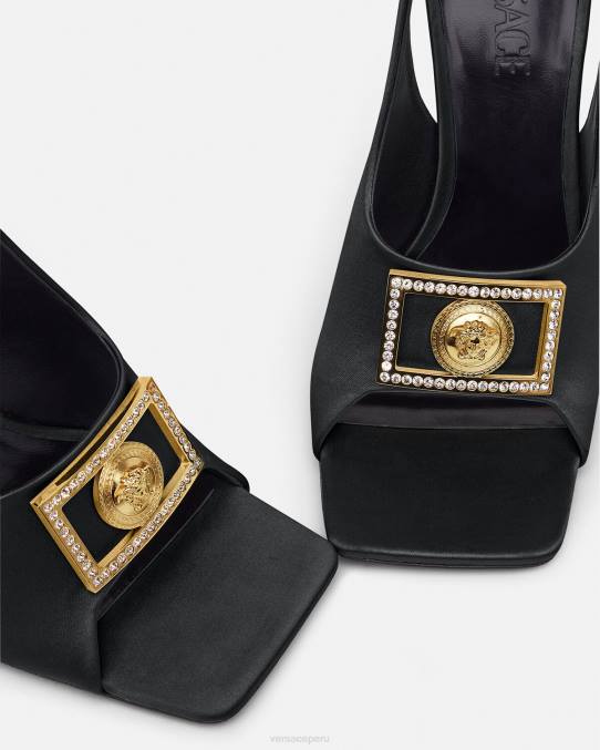 Versace zapato mujer sandalias con medusa y cristales 6BPV465 negro