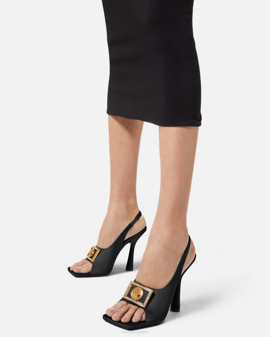 Versace zapato mujer sandalias con medusa y cristales 6BPV465 negro
