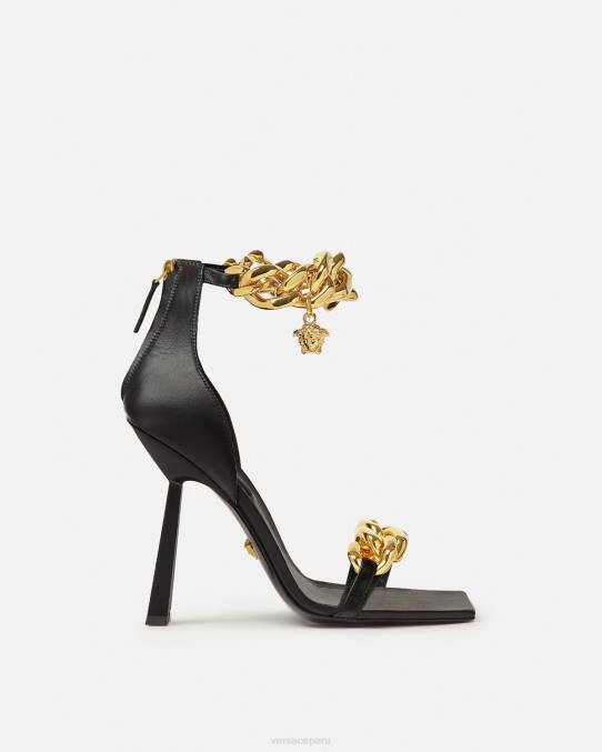 Versace zapato mujer sandalias con tacón alto y cadena de Medusa 6BPV445 negro