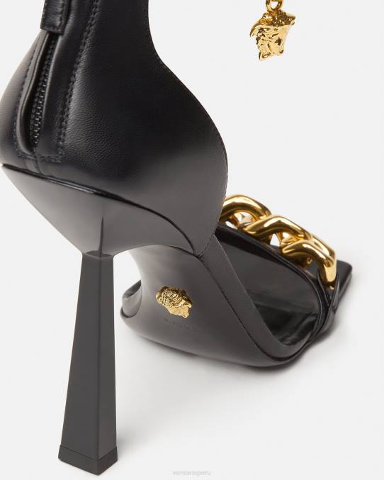 Versace zapato mujer sandalias con tacón alto y cadena de Medusa 6BPV445 negro