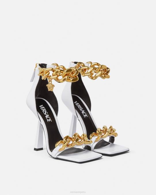 Versace zapato mujer sandalias con tacón alto y cadena de Medusa 6BPV446 blanco
