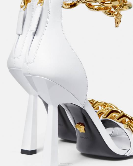 Versace zapato mujer sandalias con tacón alto y cadena de Medusa 6BPV446 blanco