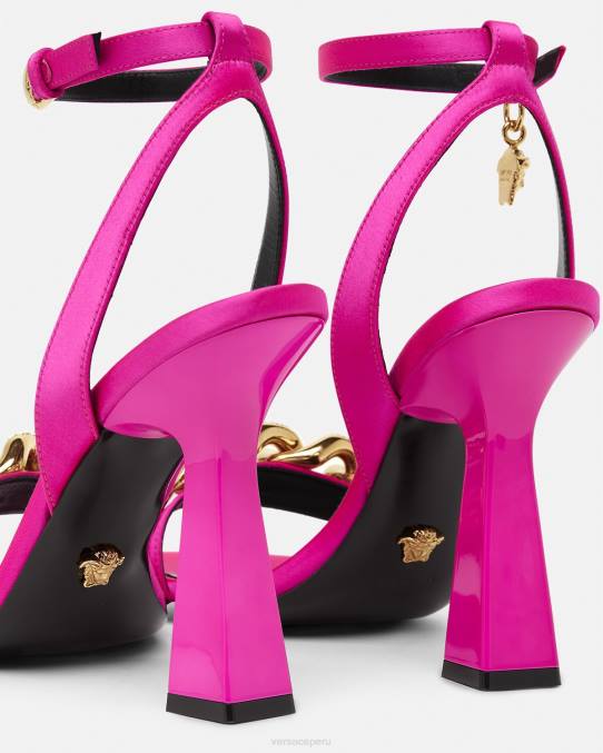 Versace zapato mujer sandalias con tacón alto y cadena de Medusa 6BPV462 fucsia