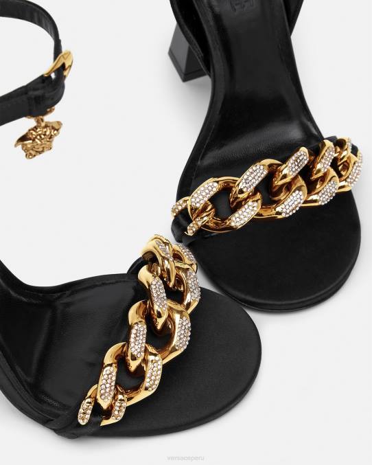 Versace zapato mujer sandalias con tacón alto y cadena de Medusa 6BPV463 negro