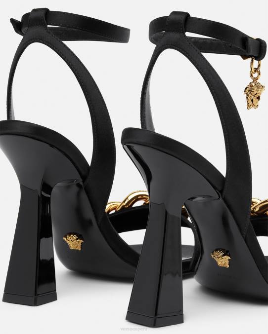 Versace zapato mujer sandalias con tacón alto y cadena de Medusa 6BPV463 negro