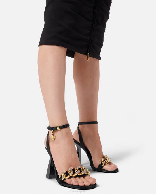 Versace zapato mujer sandalias con tacón alto y cadena de Medusa 6BPV463 negro