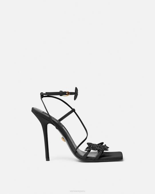 Versace zapato mujer sandalias de raso con mariposas de cristal 6BPV436 negro