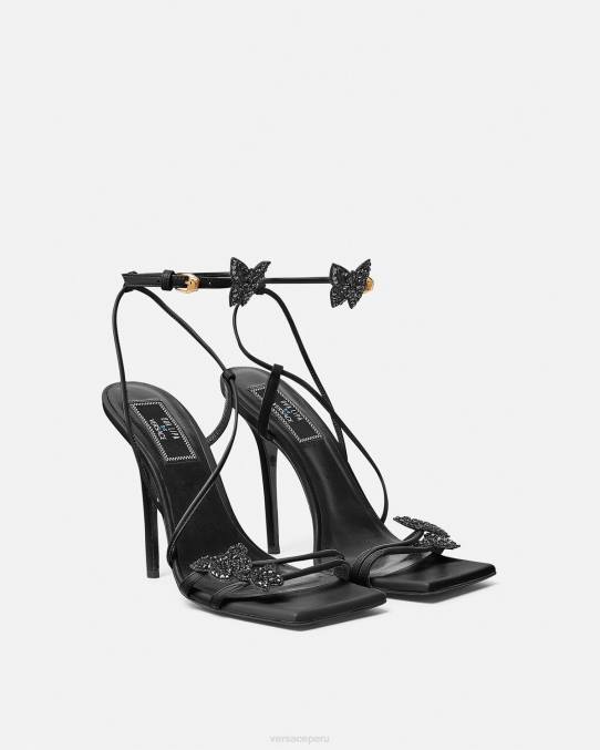 Versace zapato mujer sandalias de raso con mariposas de cristal 6BPV436 negro