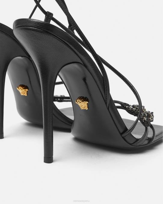 Versace zapato mujer sandalias de raso con mariposas de cristal 6BPV436 negro