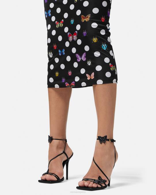 Versace zapato mujer sandalias de raso con mariposas de cristal 6BPV436 negro