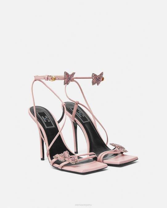 Versace zapato mujer sandalias de raso con mariposas de cristal 6BPV437 rosa